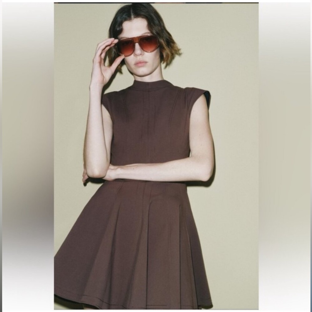 ZARA BROWN MINI GODET DRESS ZW COLLECTION